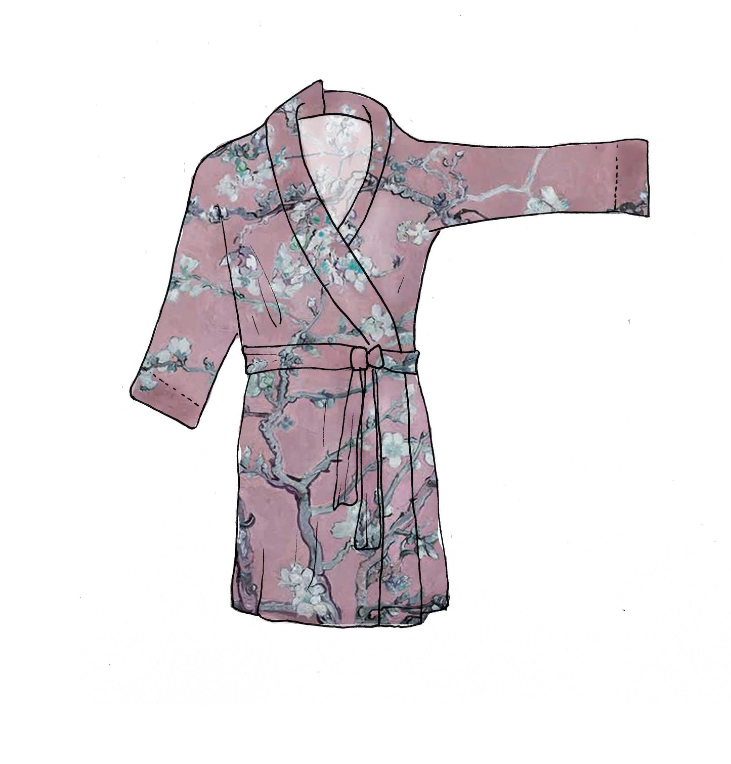 Van Gogh, kimono robe, kimono cardigan, bathrobe, Almond blossom, bridesmaid gift, Linen robe, linen, Linen bathrobe, organic, gift for her