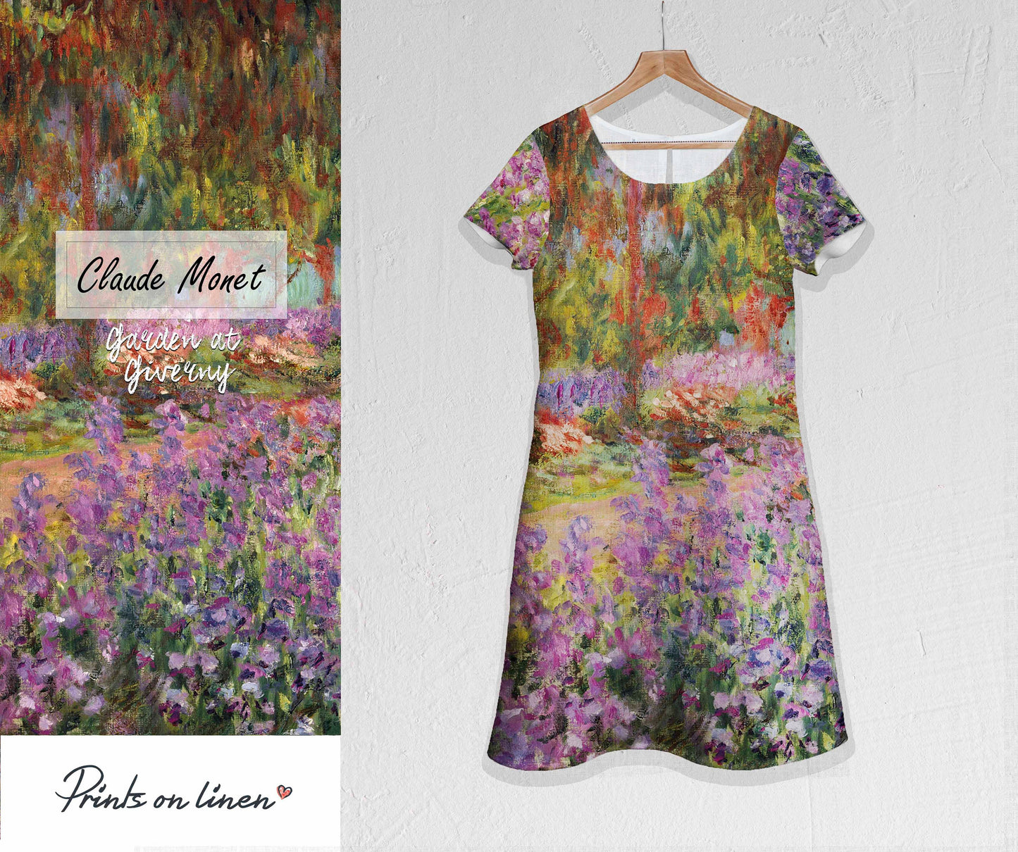Claude Monet, linen dress, dress 3/4 sleeves, linen tunic, dress plus size, summer dress, dress short sleeves, loose fit linen, linenislove