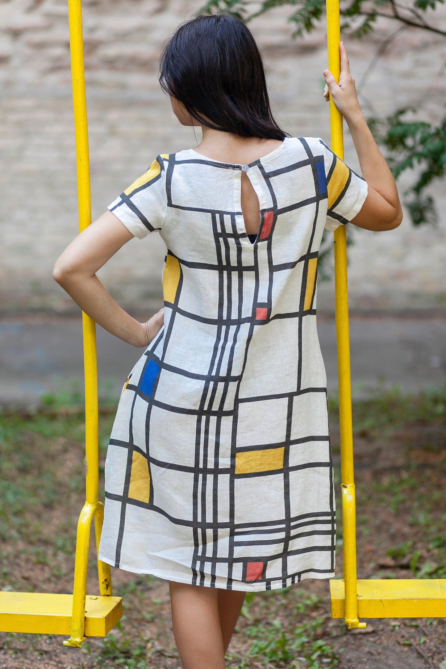 Linen Dress | Composition with Red, Blue and Yellow by Modrian