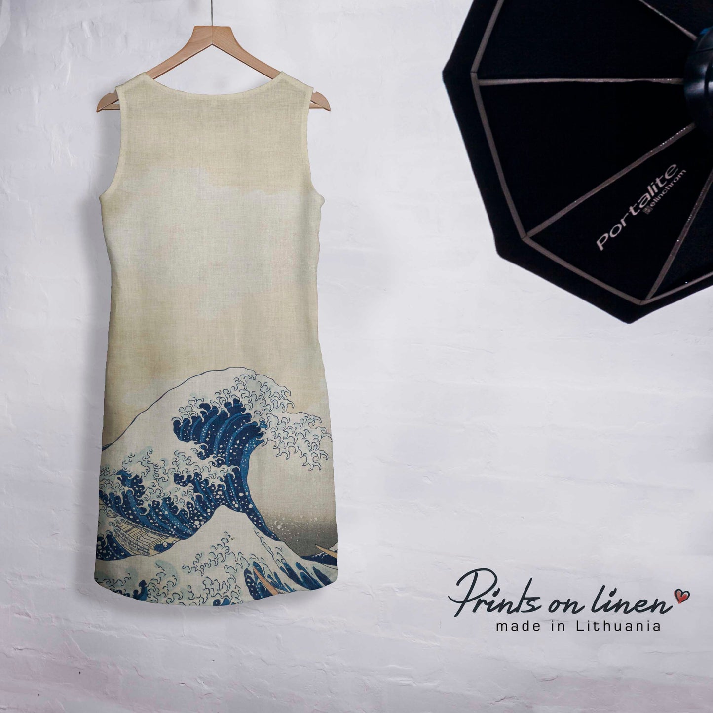 Linen dress, Hokusai The Great wave, sleeveless tunic, linen women dress, women dress with pockets, Linenislove