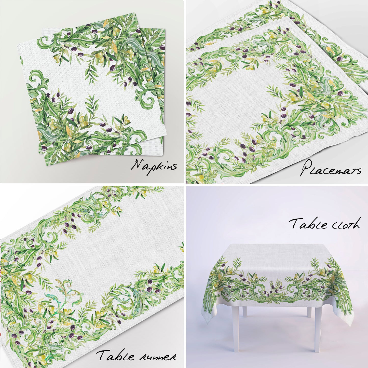 Placemats set, olive print, linen placemats, wabi sabi, farmhouse decor, fabric placemats, cloth napkins, table decor, mother in law gift