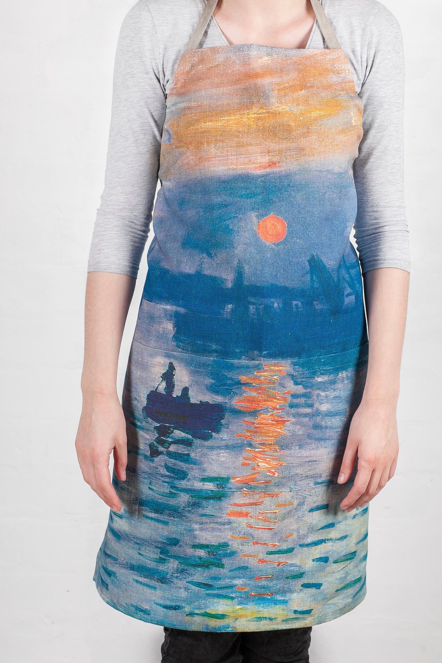 Apron, Claude Monet, Impression Sunrise, matching towel, linen apron, custom apron, free size apron, hand made apron, artist apron