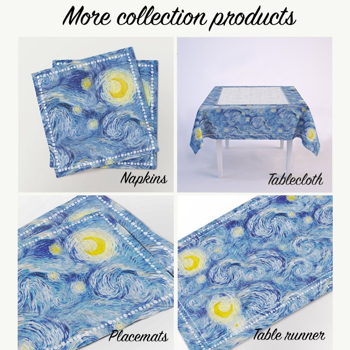 Napkins set, Van Gogh, Housewarming gift, Hand made napkins, unique napkins, cloth napkins, napkins pattern, blue napkins, gift idea for her