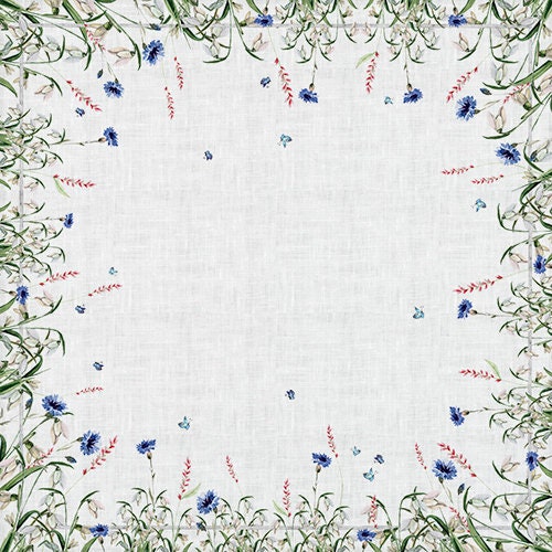 Provence tablecloth, Cornflowers, Linen tablecloth, farmhouse decor, rectangle tablecloth, 100% linen fabric