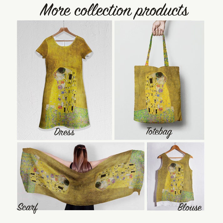 Linen dress, Gustav Klimt, The Kiss, linen tunic, summer dress, dress pockets, hand made dress, tunic dress, loose dress, Art on linen