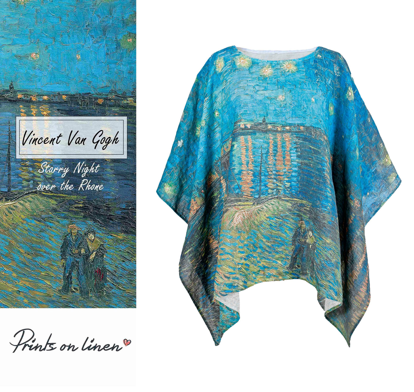 Van Gogh, Linen tunic, One size blouse, linen women shirt, sleeveless tunic, 100% linen, boho blouse, linen tunic, Mother's day gift