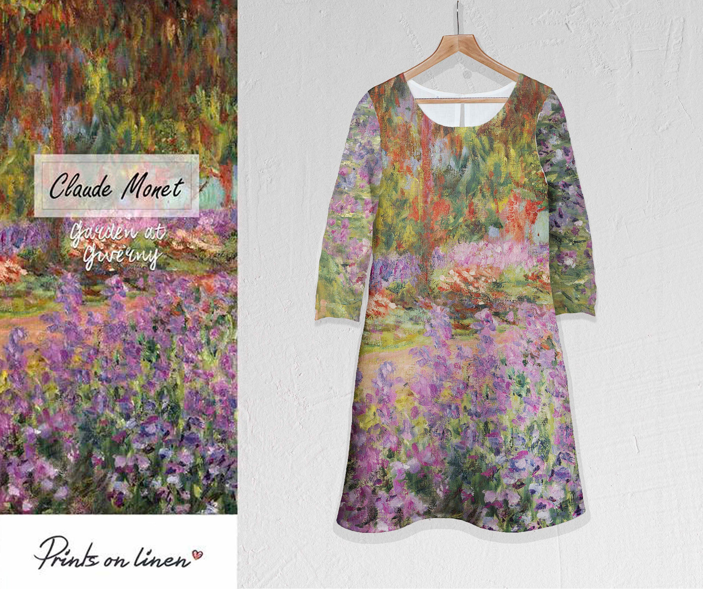 Claude Monet, linen dress, dress 3/4 sleeves, linen tunic, dress plus size, summer dress, dress short sleeves, loose fit linen, linenislove