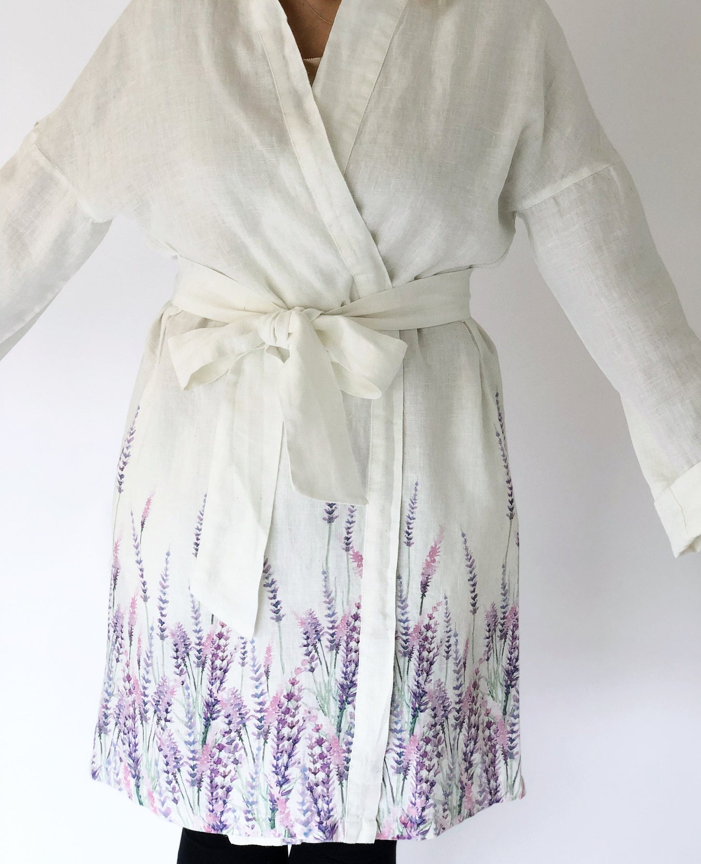 Kimono robe, Lavenders, 100% linen, kimono cardigan, bathrobe, bridesmaid gift, Linen robe, linen, Linen bathrobe, hand made in Lithuania