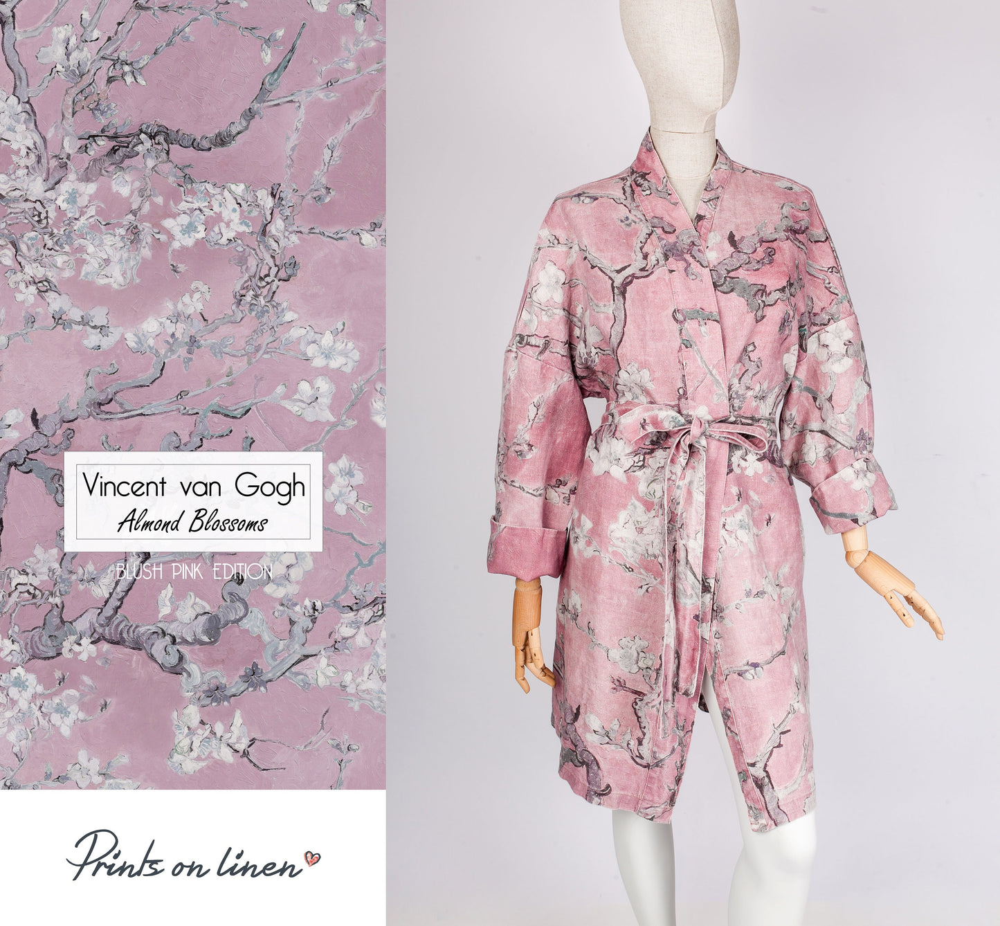 Van Gogh, kimono robe, kimono cardigan, bathrobe, Almond blossom, bridesmaid gift, Linen robe, linen, Linen bathrobe, organic, gift for her