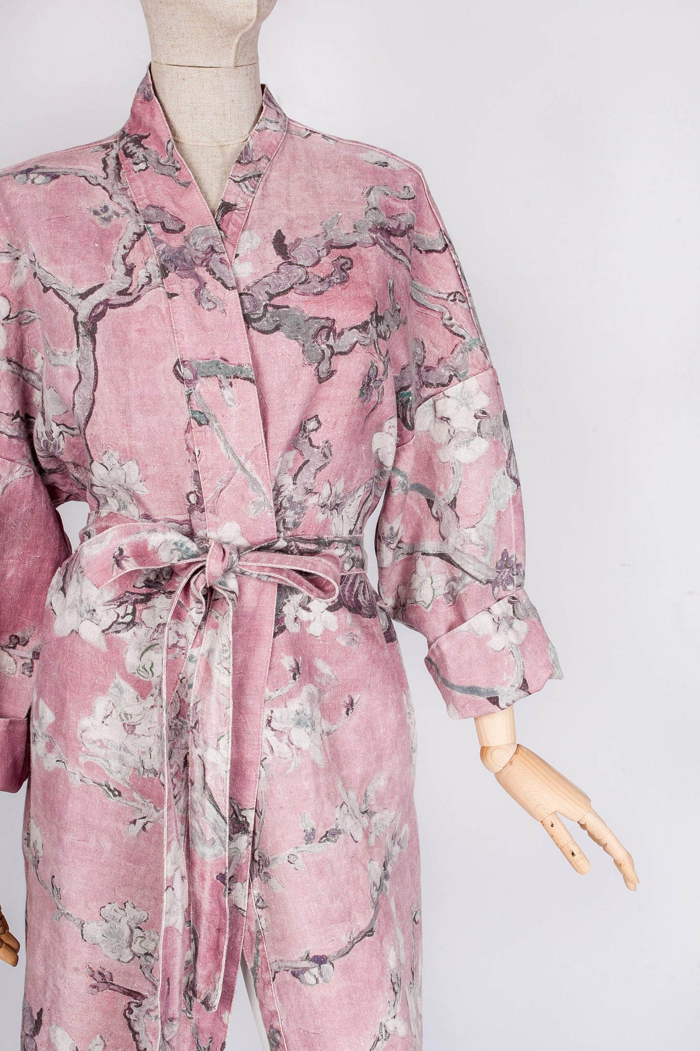 Van Gogh, kimono robe, kimono cardigan, bathrobe, Almond blossom, bridesmaid gift, Linen robe, linen, Linen bathrobe, organic, gift for her