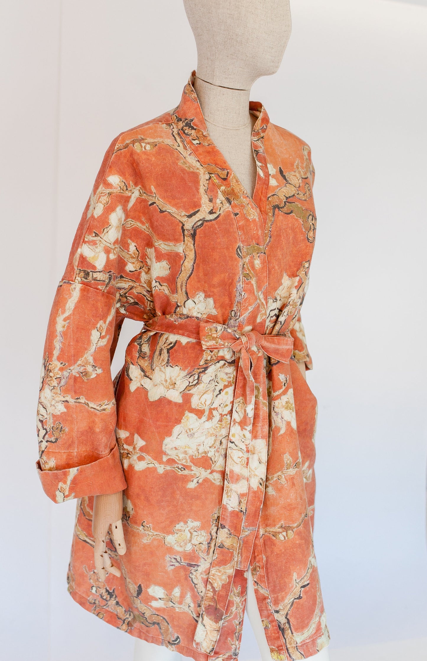 Kimono robe, Vincent van Gogh, kimono cardigan, bathrobe, Almond blossom, 100% linen, bridesmaid gift, Linen robe, linen, Linen bathrobe