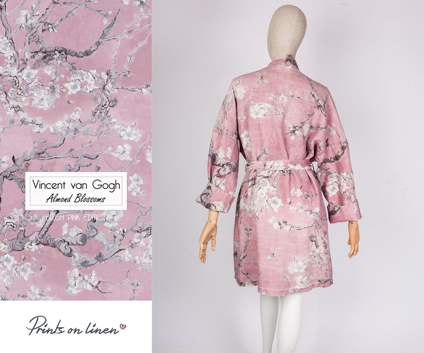 Van Gogh, kimono robe, kimono cardigan, bathrobe, Almond blossom, bridesmaid gift, Linen robe, linen, Linen bathrobe, organic, gift for her