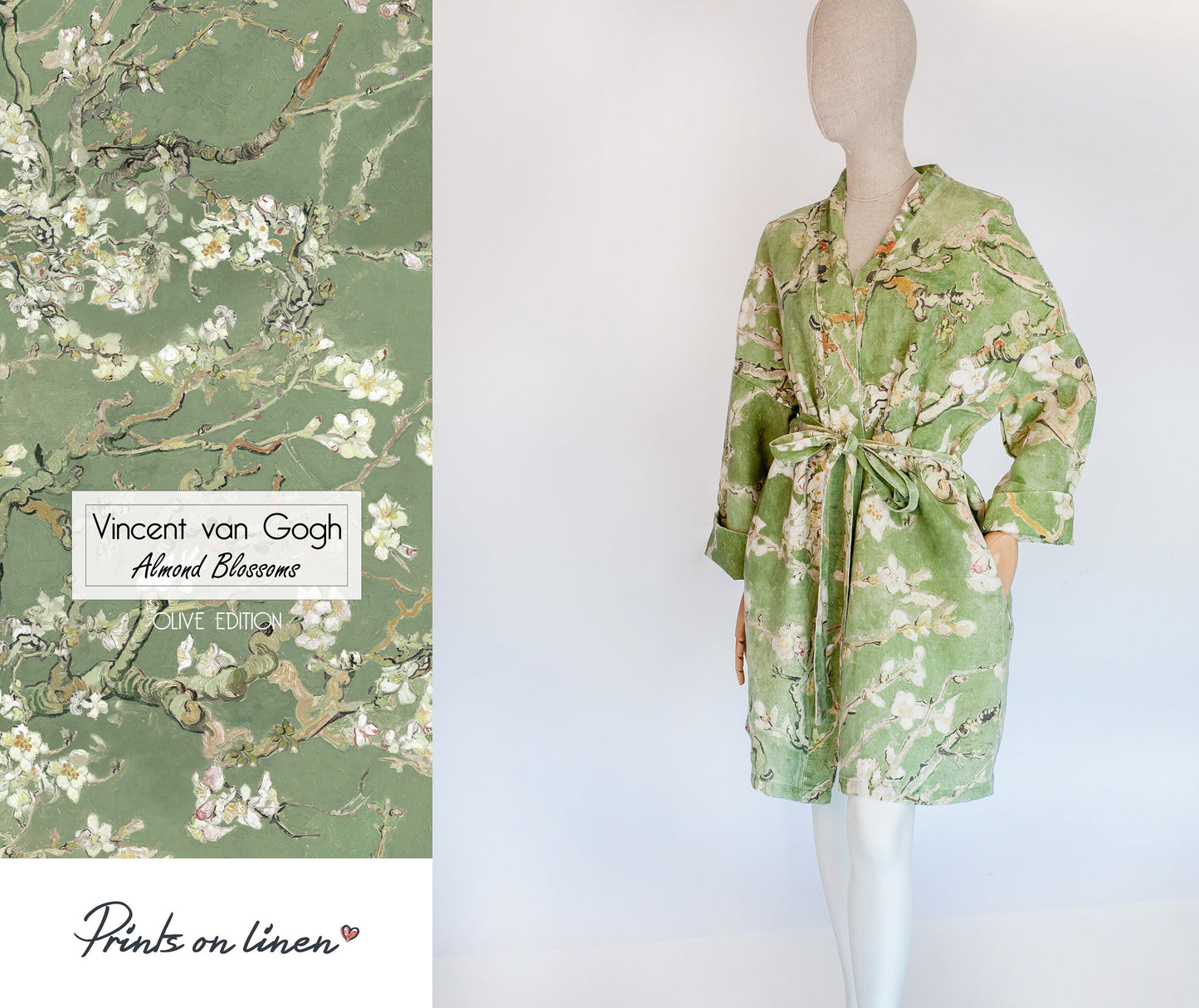 Kimono robe, Vincent van Gogh, kimono cardigan, bathrobe, Almond blossom, 100% linen, bridesmaid gift, Linen robe, linen, Linen bathrobe