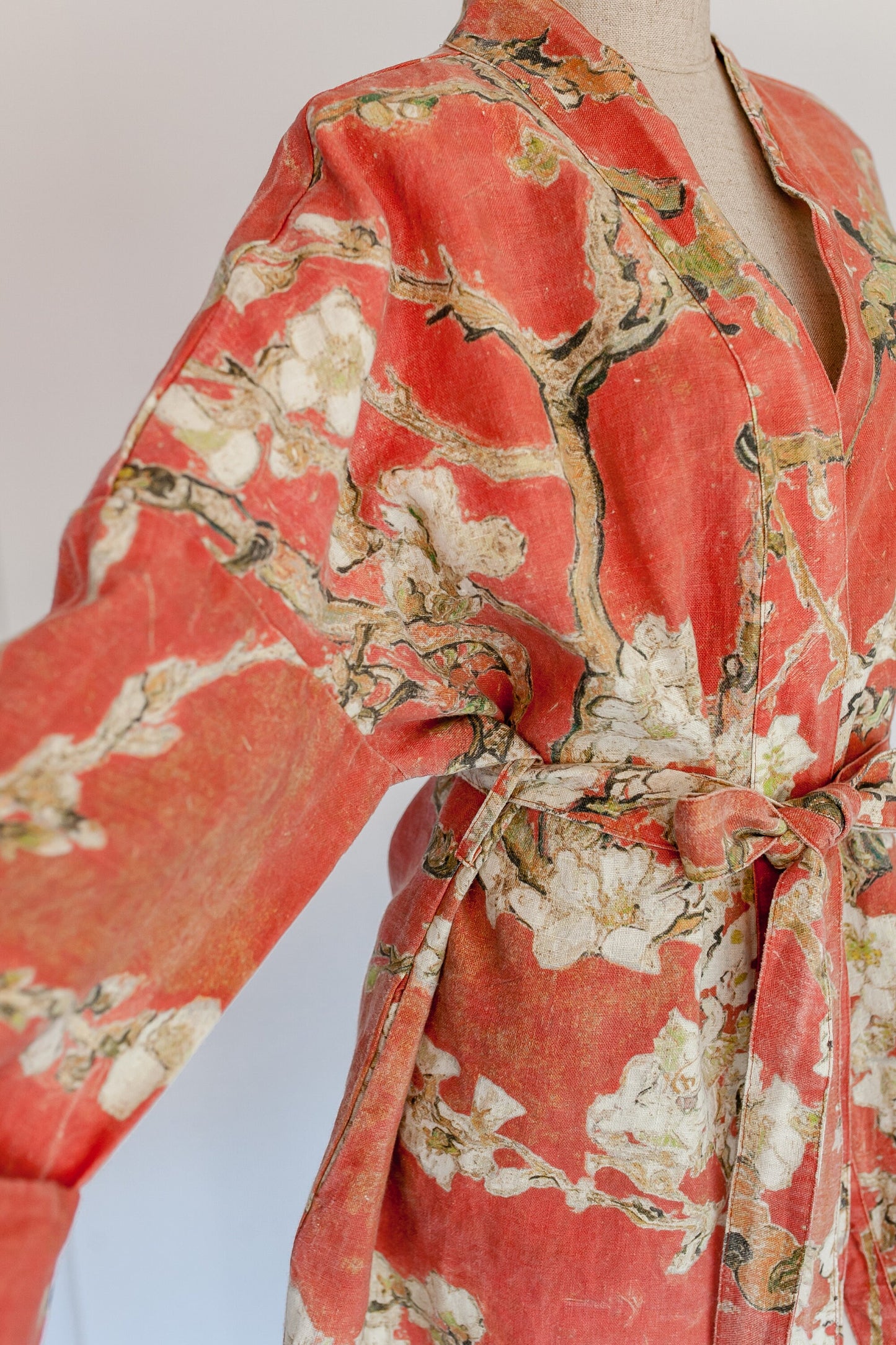 Kimono robe, Vincent van Gogh, kimono cardigan, bathrobe, Almond blossom, 100% linen, bridesmaid gift, Linen robe, linen, Linen bathrobe