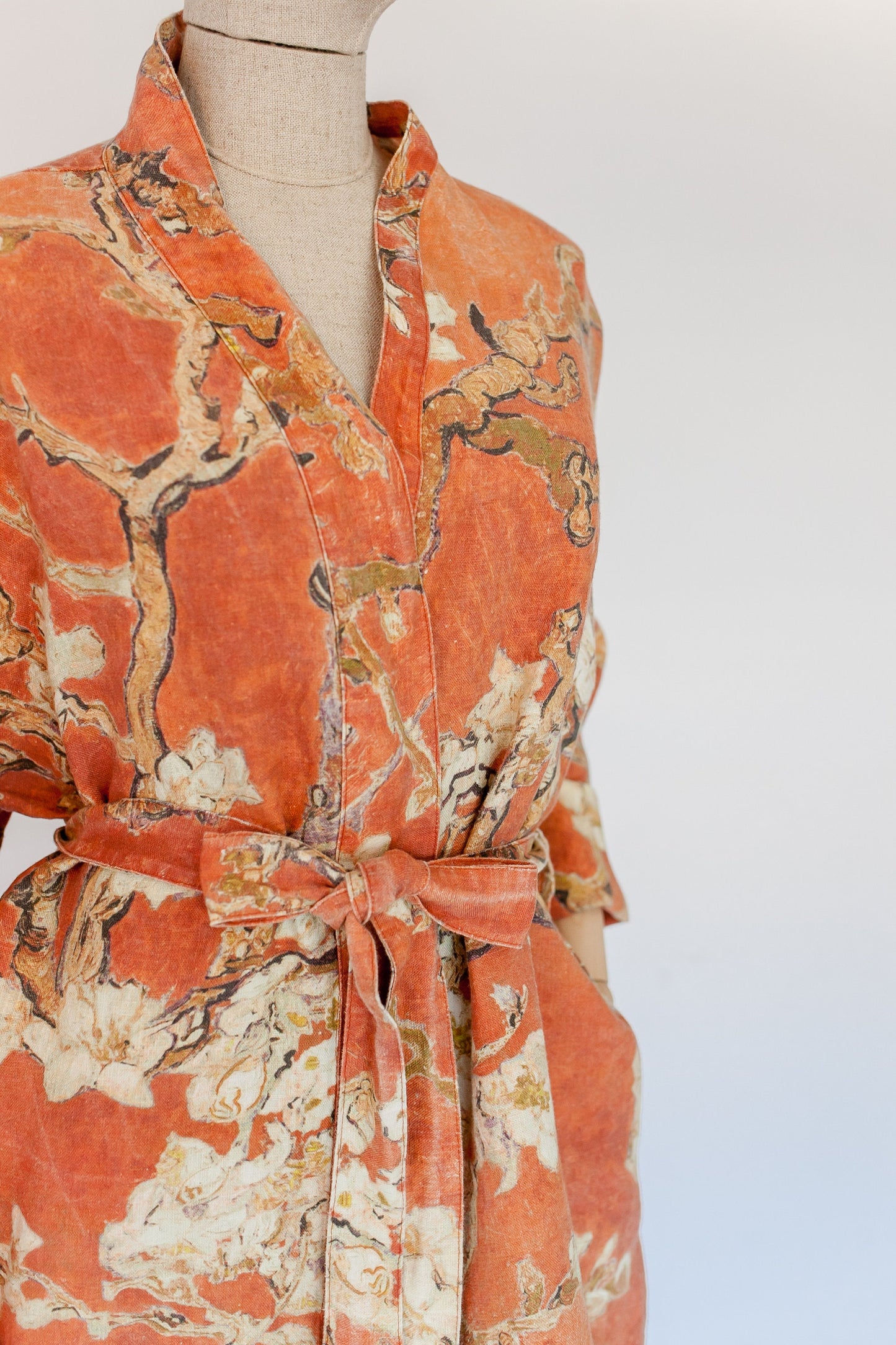 Kimono robe, Vincent van Gogh, kimono cardigan, bathrobe, Almond blossom, 100% linen, bridesmaid gift, Linen robe, linen, Linen bathrobe