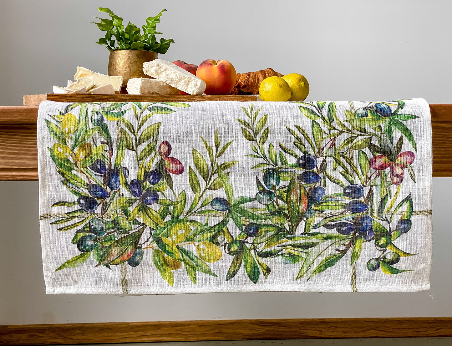 Table runner, olives, housewarming gift, easter table runner, housewarming, farmhouse runner, table decor, linen, table cloth, hand made