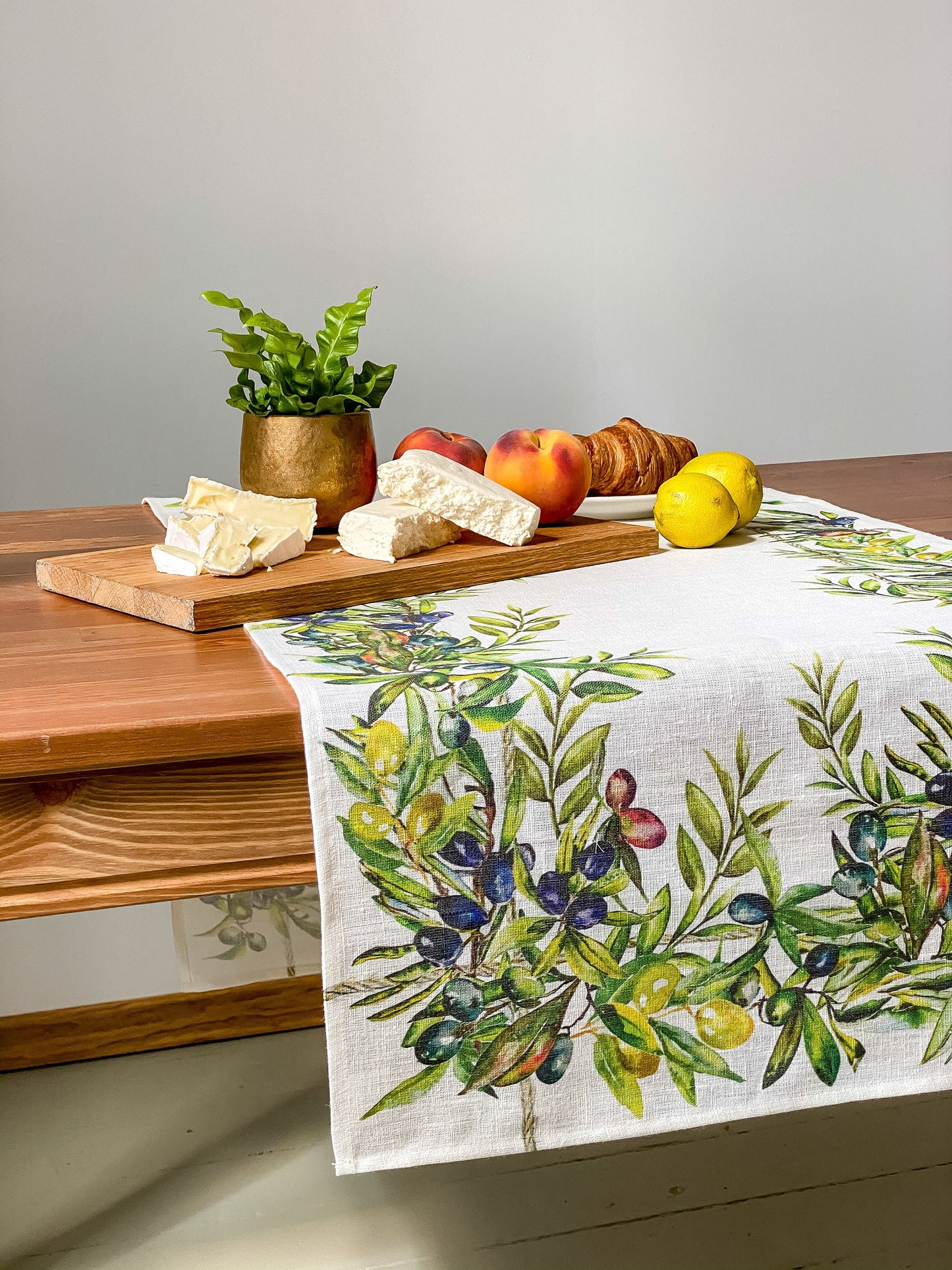 Table runner, olives, housewarming gift, easter table runner, housewarming, farmhouse runner, table decor, linen, table cloth, hand made