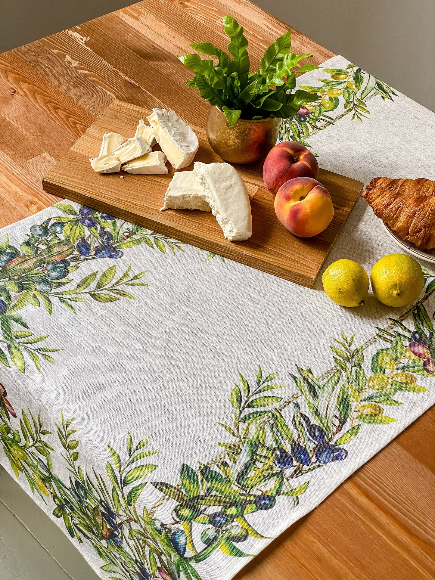 Table runner, olives, housewarming gift, easter table runner, housewarming, farmhouse runner, table decor, linen, table cloth, hand made