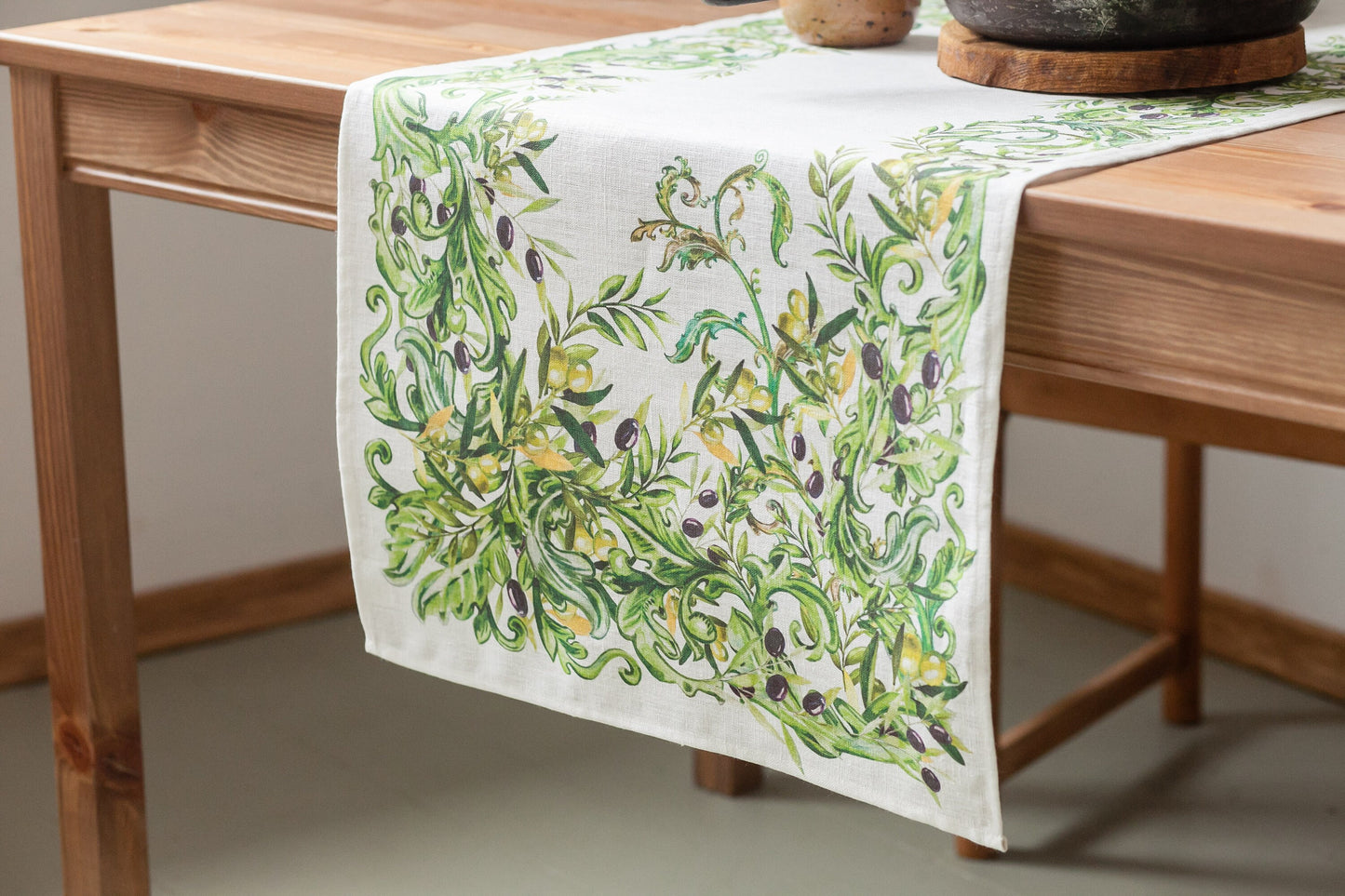 Table runner, olives, housewarming gift, easter table runner, housewarming, farmhouse runner, table decor, linen, table cloth, hand made