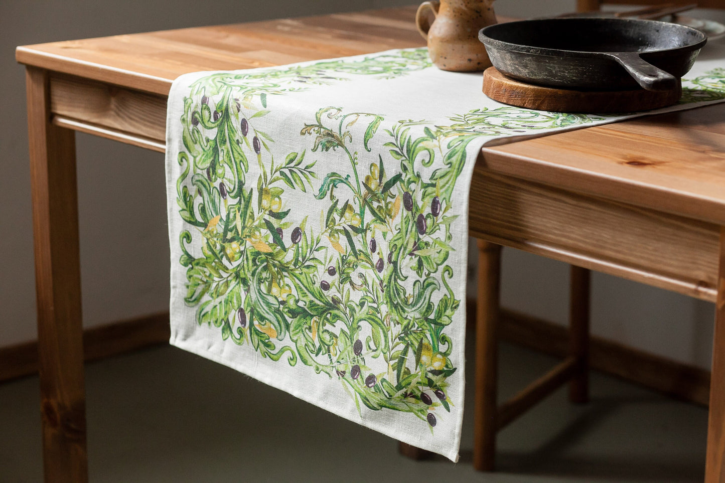 Table runner, olives, housewarming gift, easter table runner, housewarming, farmhouse runner, table decor, linen, table cloth, hand made