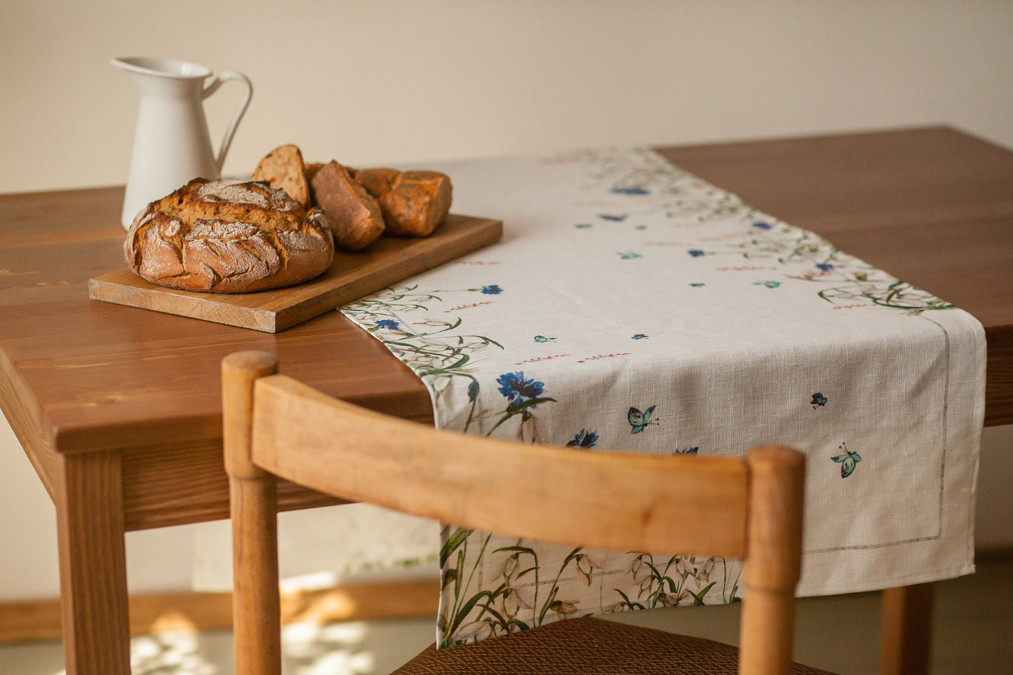 Linen table runner, Cornflowers, party table runner, 100% linen, table runner, coffee table runner, table cover, art on linen