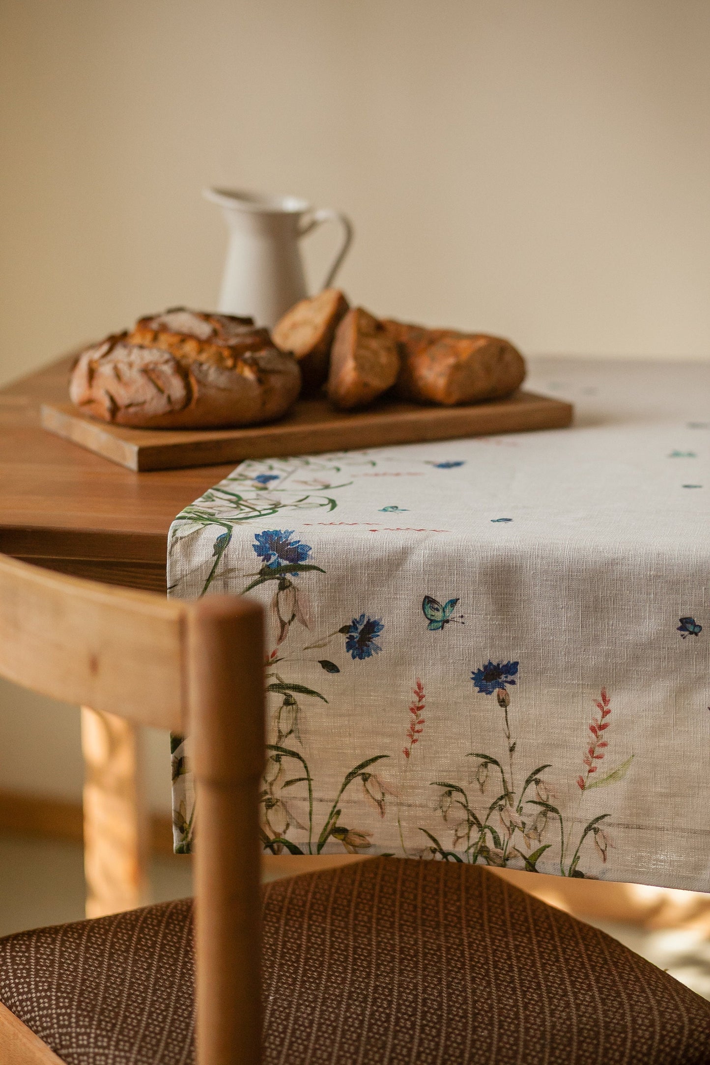 Linen table runner, Cornflowers, party table runner, 100% linen, table runner, coffee table runner, table cover, art on linen