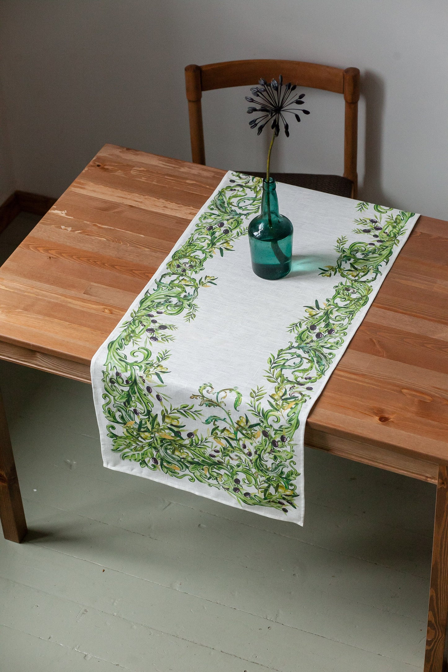 Table runner, olives, housewarming gift, easter table runner, housewarming, farmhouse runner, table decor, linen, table cloth, hand made