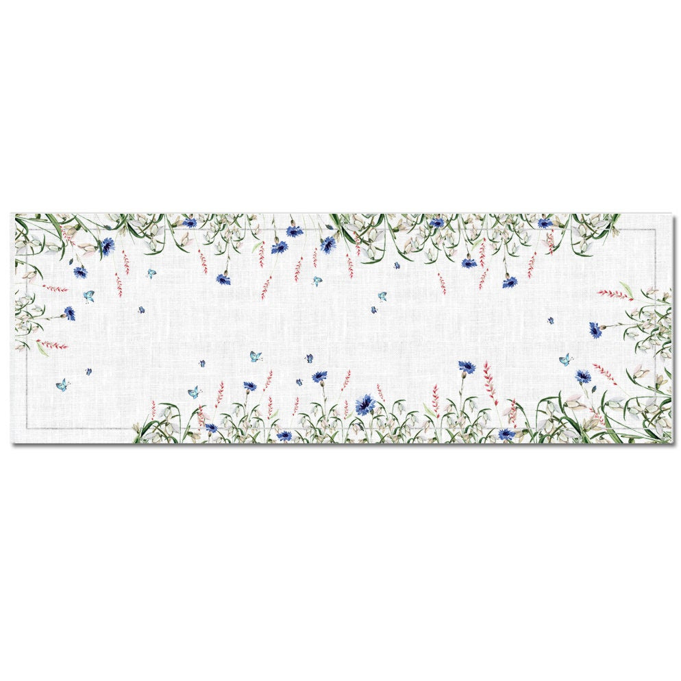 Linen table runner, Cornflowers, party table runner, 100% linen, table runner, coffee table runner, table cover, art on linen