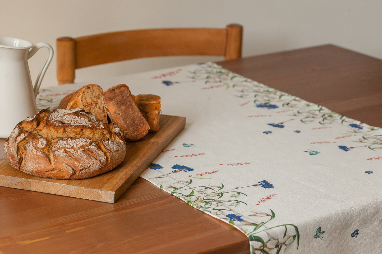 Linen table runner, Cornflowers, party table runner, 100% linen, table runner, coffee table runner, table cover, art on linen