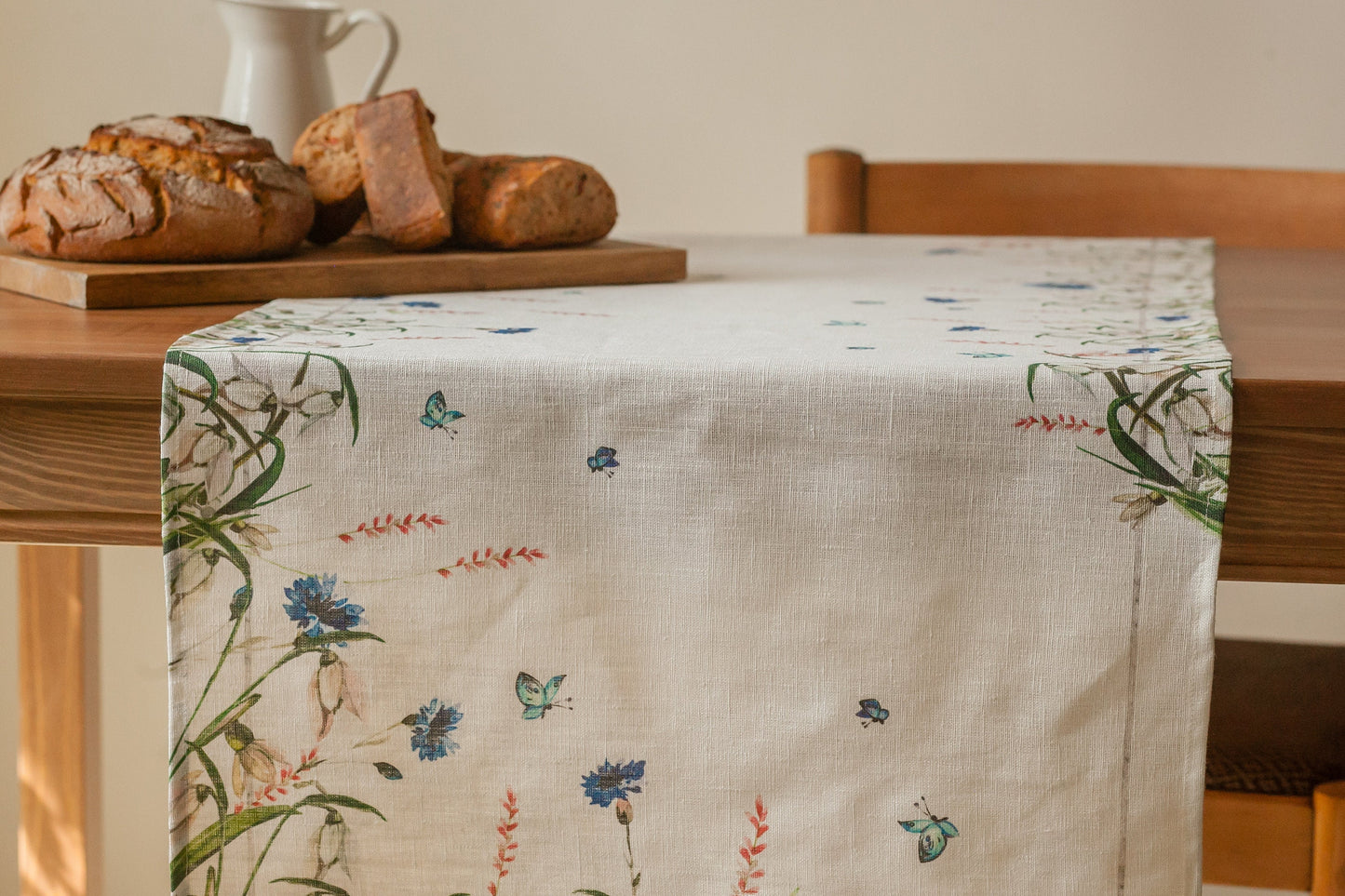 Linen table runner, Cornflowers, party table runner, 100% linen, table runner, coffee table runner, table cover, art on linen