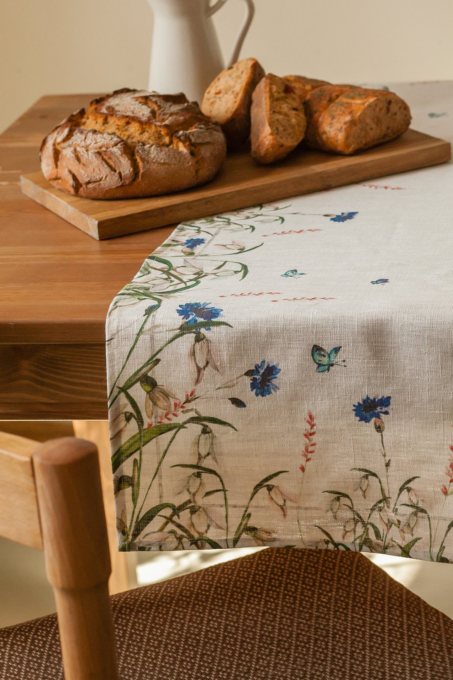 Linen table runner, Cornflowers, party table runner, 100% linen, table runner, coffee table runner, table cover, art on linen
