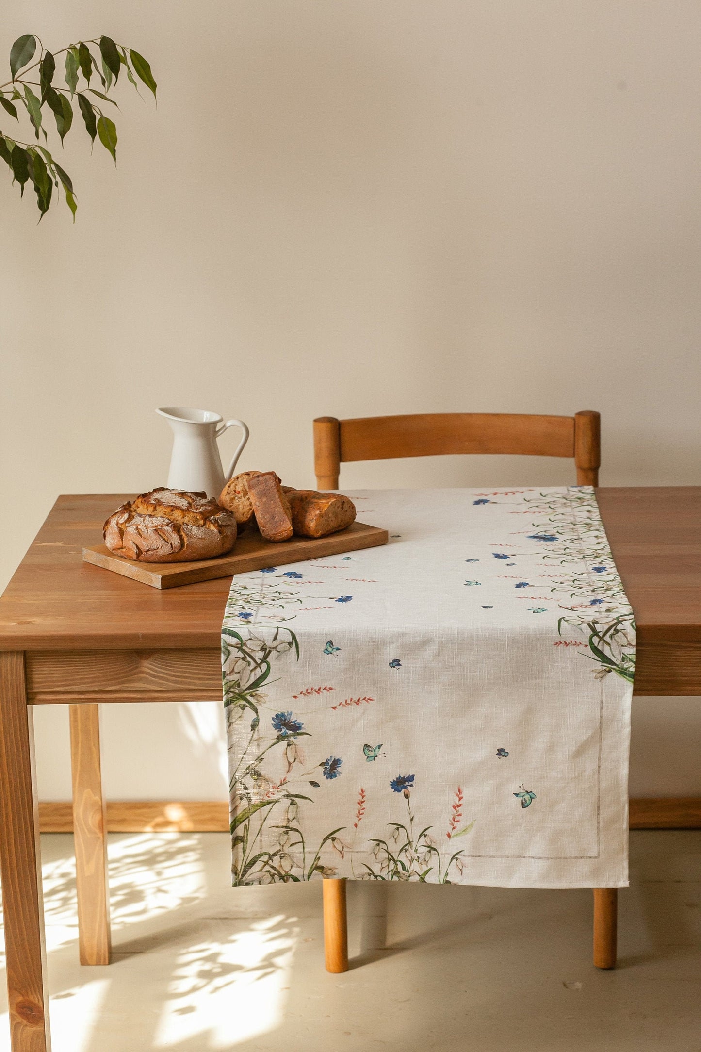 Linen table runner, Cornflowers, party table runner, 100% linen, table runner, coffee table runner, table cover, art on linen