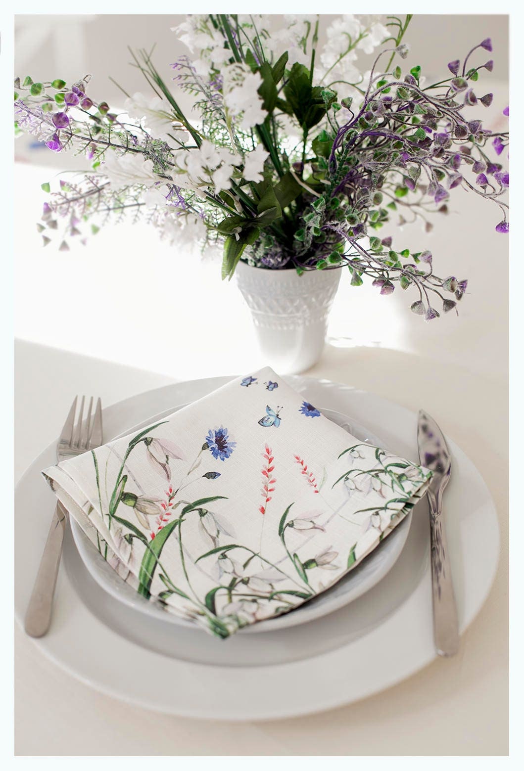 Napkin set, Cornflowers, cornflowers napkins, Easter decor, Easter napkins, 12,5" x 12,5" , 100% linen, linen napkins, wedding table decor