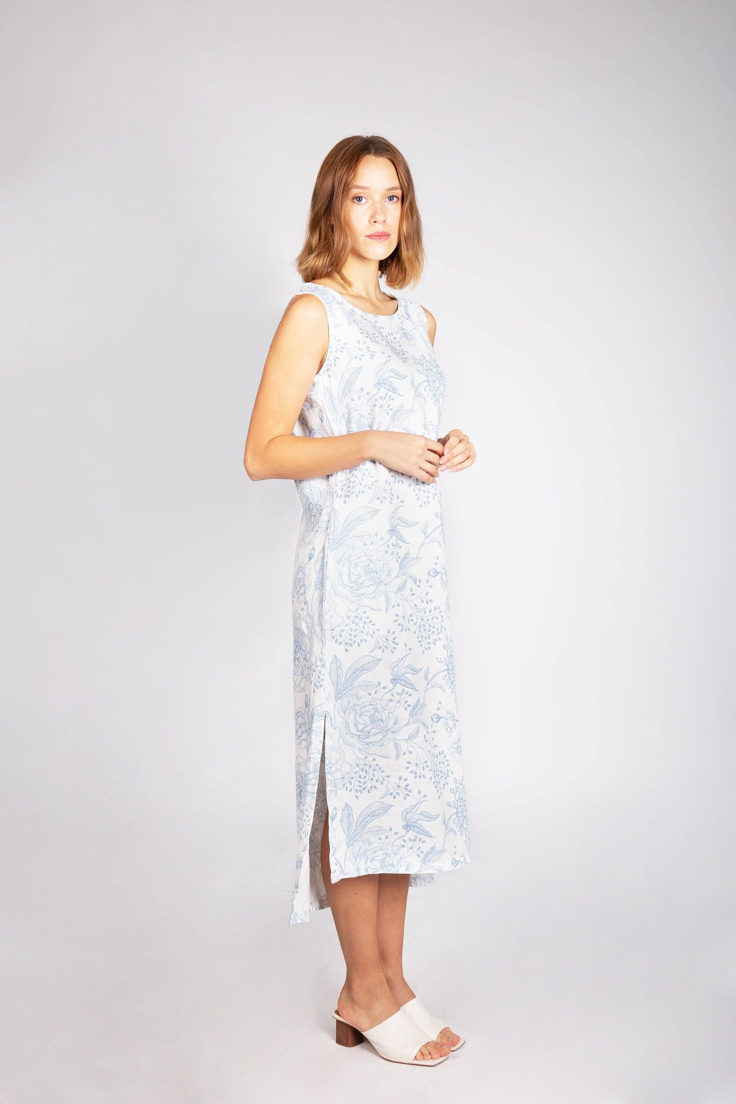 Linen dress, Floral Vintage, asymmetric linen dress, linen women dress, long linen dress, 100% linen, white linen dress