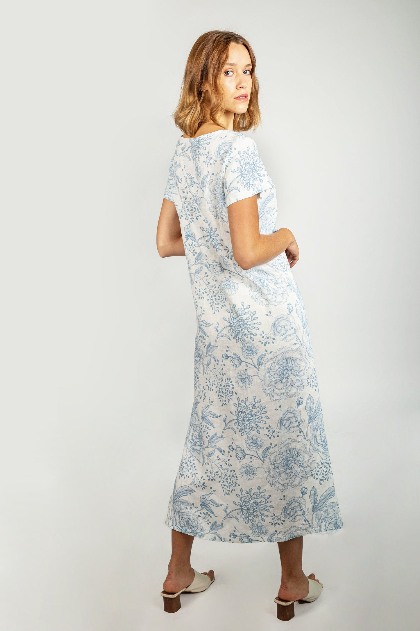 Linen dress, Floral Vintage, asymmetric linen dress, linen women dress, long linen dress, 100% linen, white linen dress