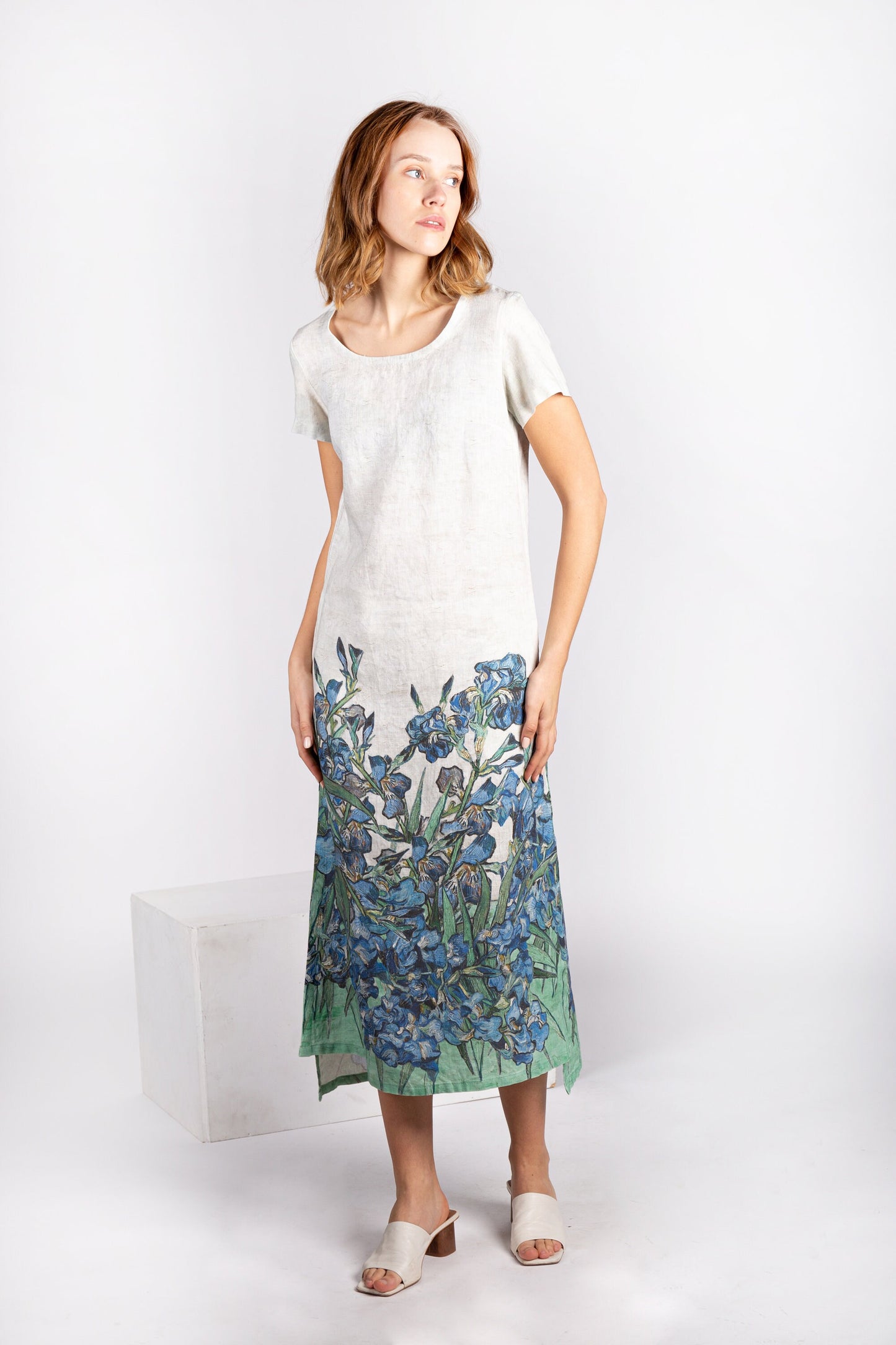 Vincent van Gogh, Linen dress, Irises, dress, 100% linen, Summer dress, dress with pockets, plus size dress, asymmetrical side dress