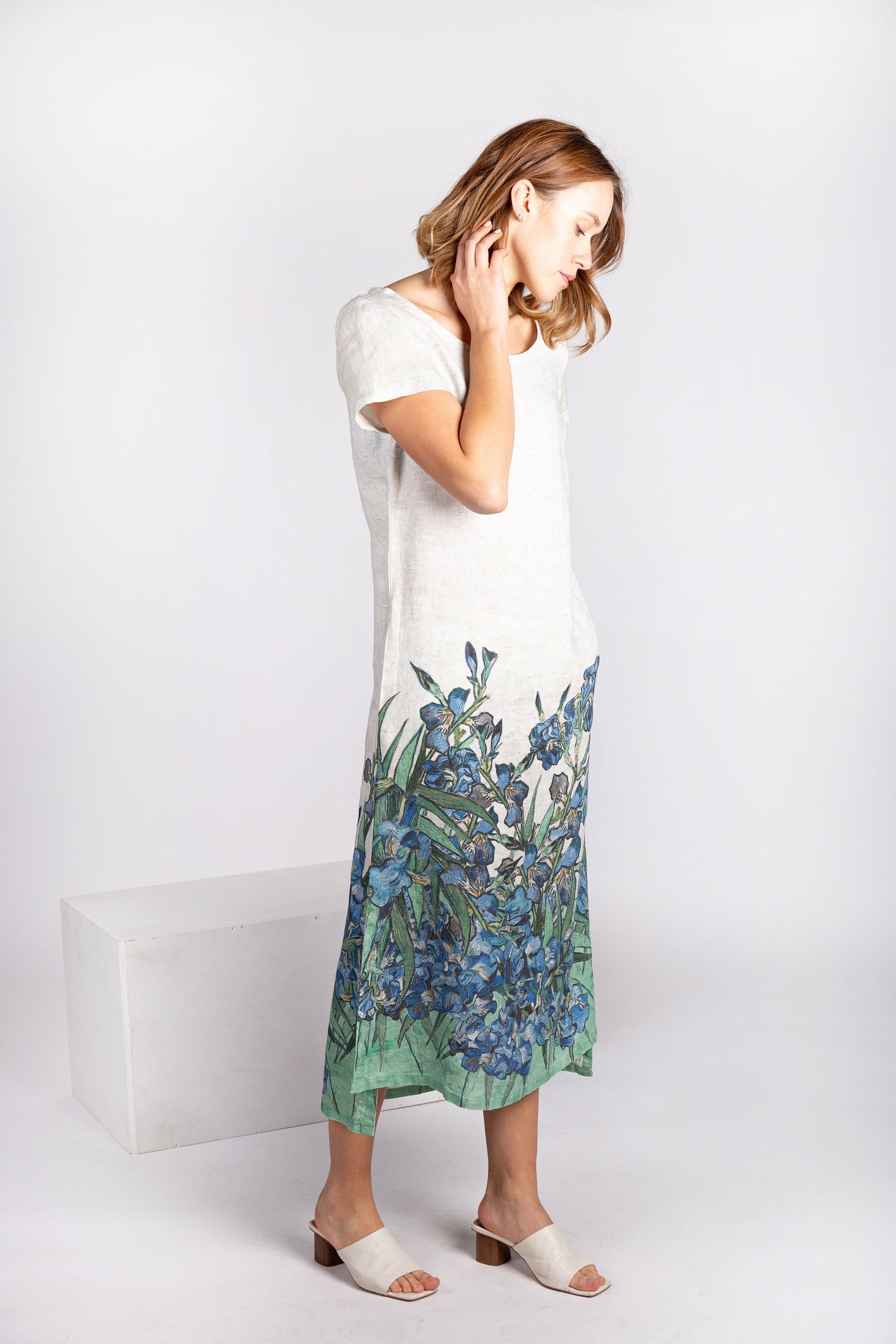 Vincent van Gogh, Linen dress, Irises, dress, 100% linen, Summer dress, dress with pockets, plus size dress, asymmetrical side dress