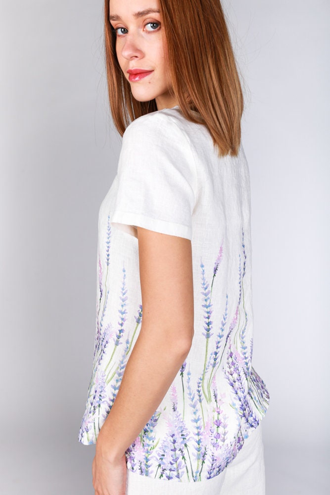 Linen top, lavender, summer shirt, linen shirt short sleeves, natural Linen shirt, summer clothes, linen blouse, women shirt