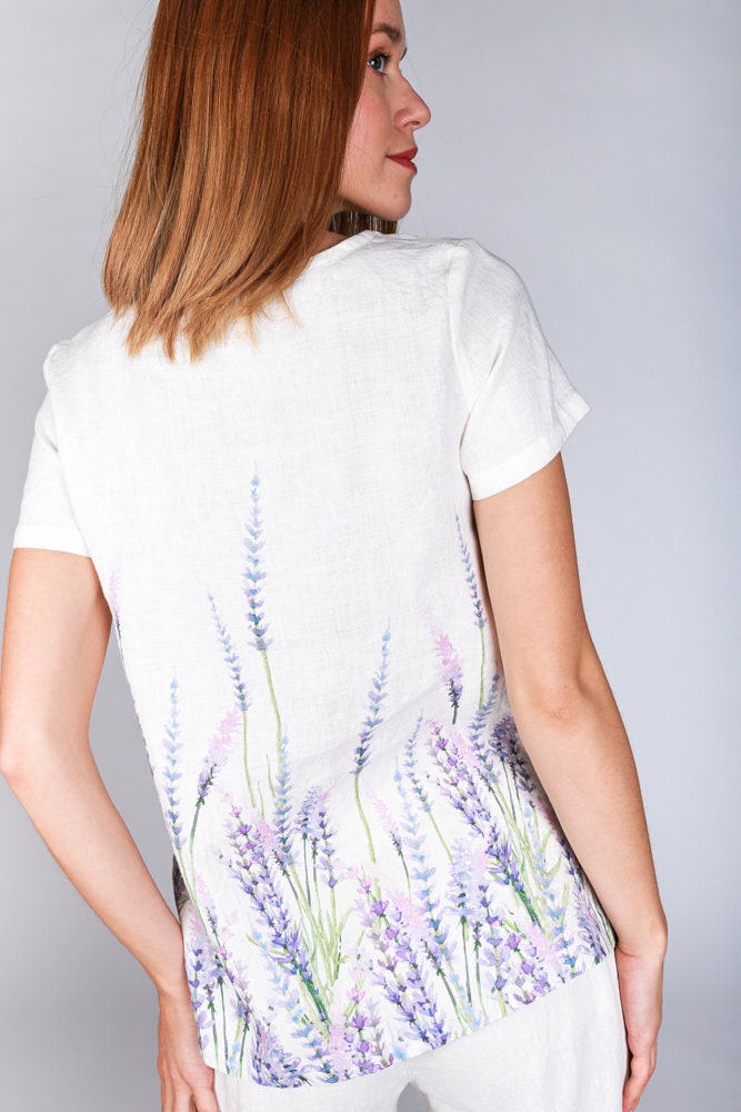 Linen top, lavender, summer shirt, linen shirt short sleeves, natural Linen shirt, summer clothes, linen blouse, women shirt