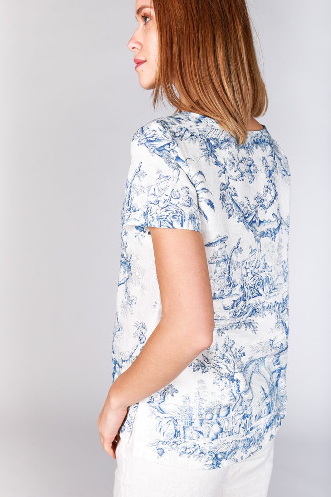 Toile de Jouy, Linen top, Chinoiserie, women blouse, linen shirt, 100% linen, blouse, sleeveless shirt, custom size shirt, linen tank top
