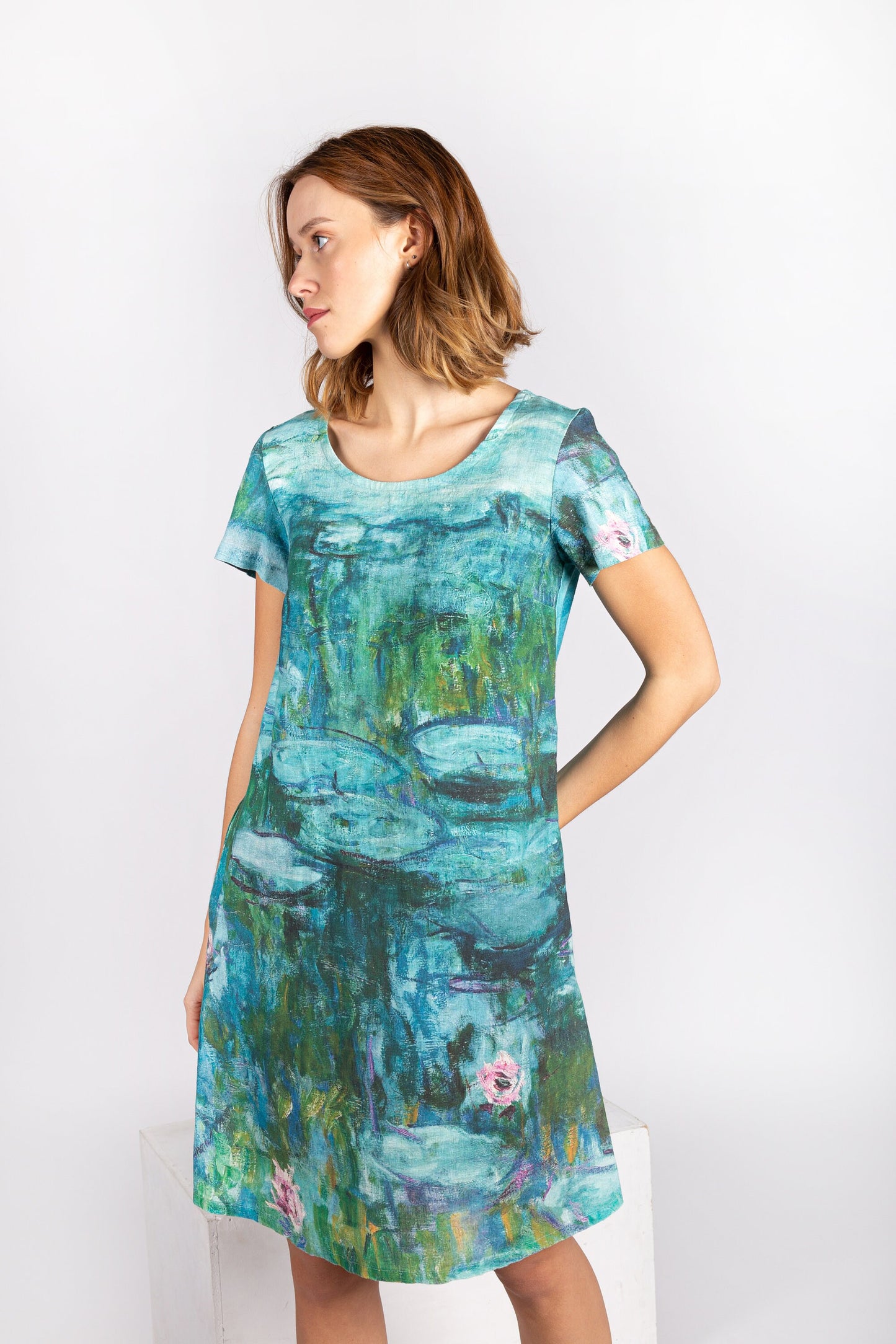 Claude Monet, Water Lilies, Linen dress, Linen tunic, Plus size dress, Linen dress pattern, Linen dress women, Linen dress beach