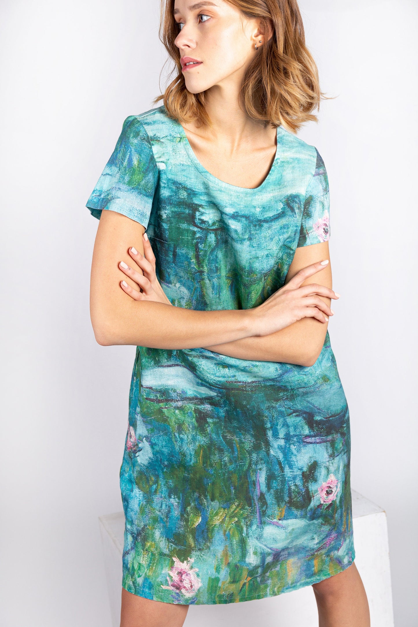 Claude Monet, Water Lilies, Linen dress, Linen tunic, Plus size dress, Linen dress pattern, Linen dress women, Linen dress beach
