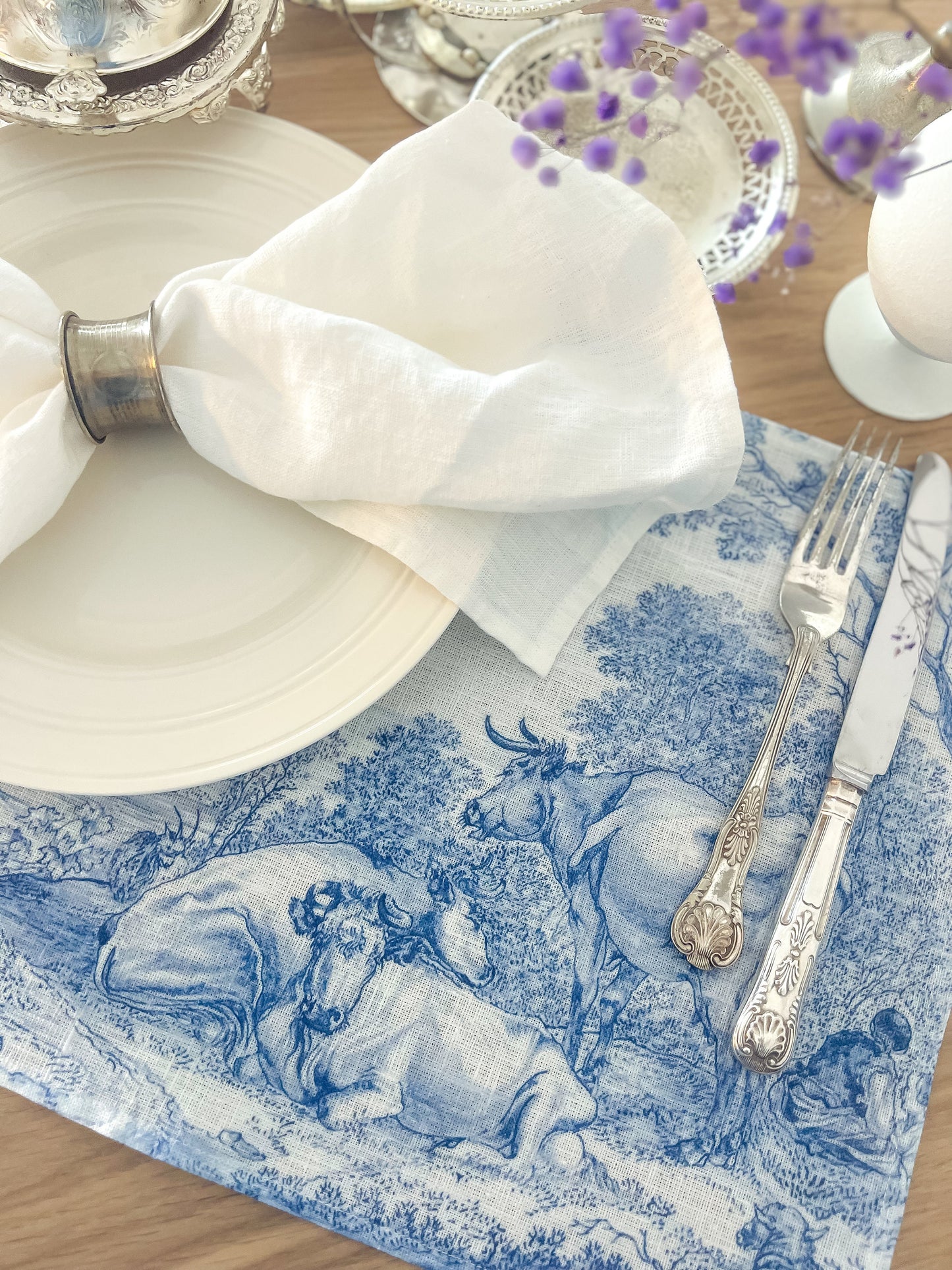 Placemats set, Plaque with Elijah Fed by Ravens, anonymous, 1658, fabric placemats, toile placemats