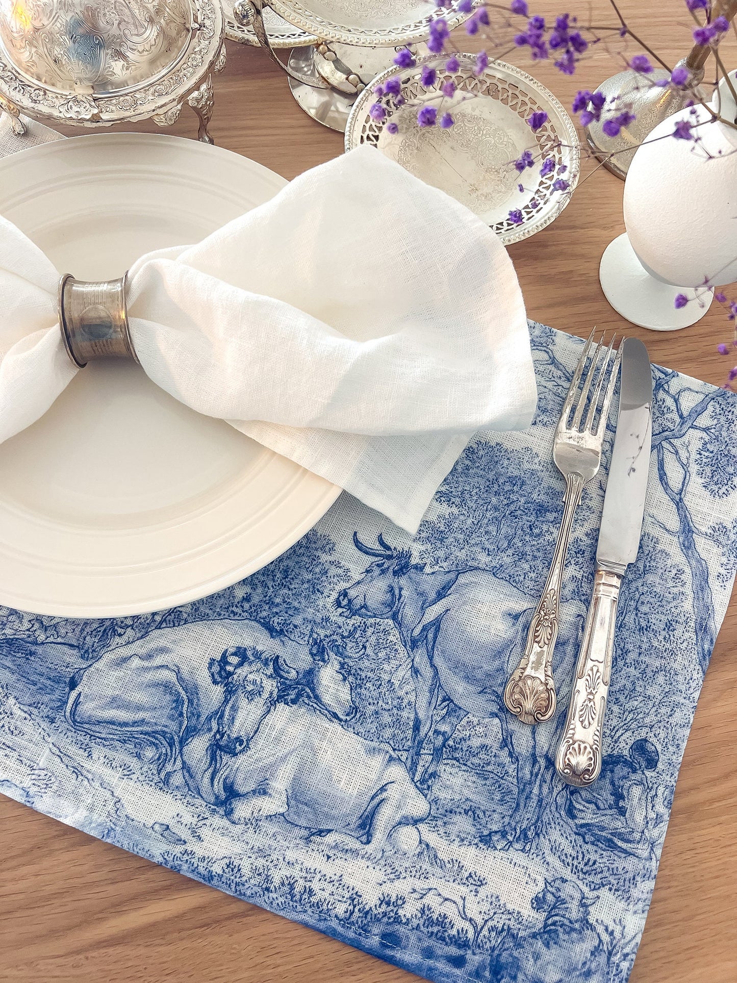Placemats set, Plaque with Elijah Fed by Ravens, anonymous, 1658, fabric placemats, toile placemats