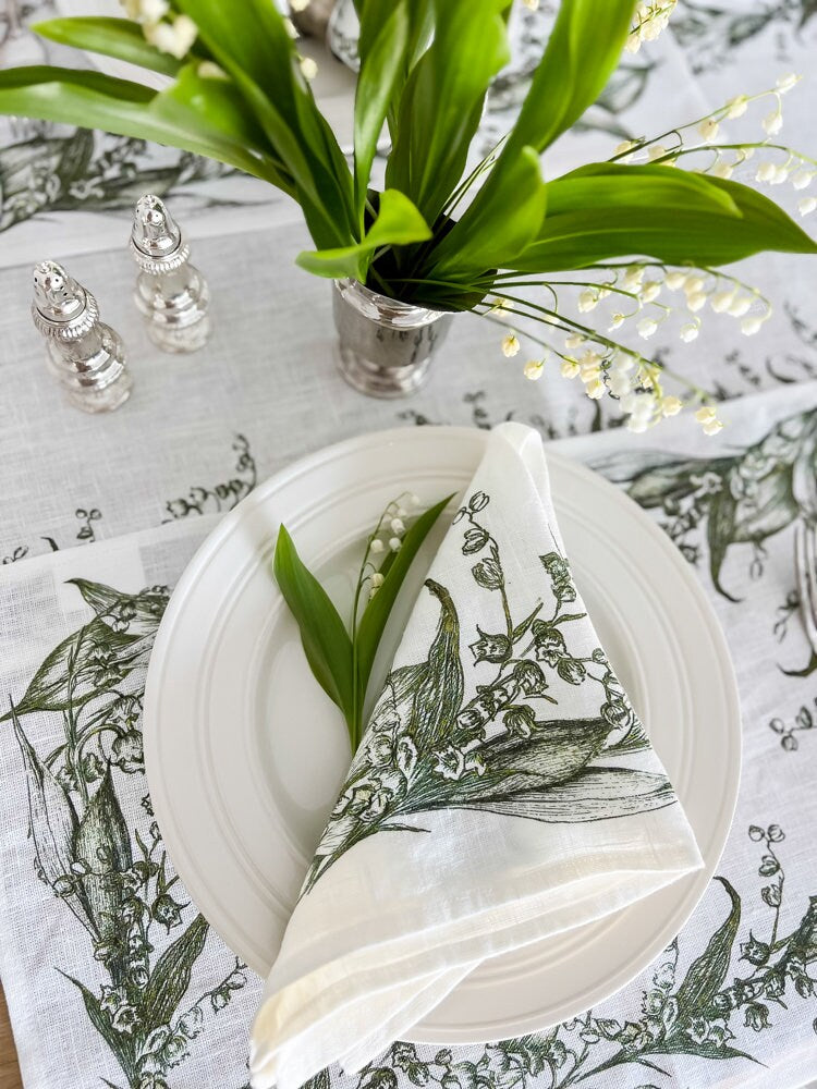 Napkins, Lily of the Valley, Plant napkins, linen napkins, Easter napkins, green napkins, fabric napkins