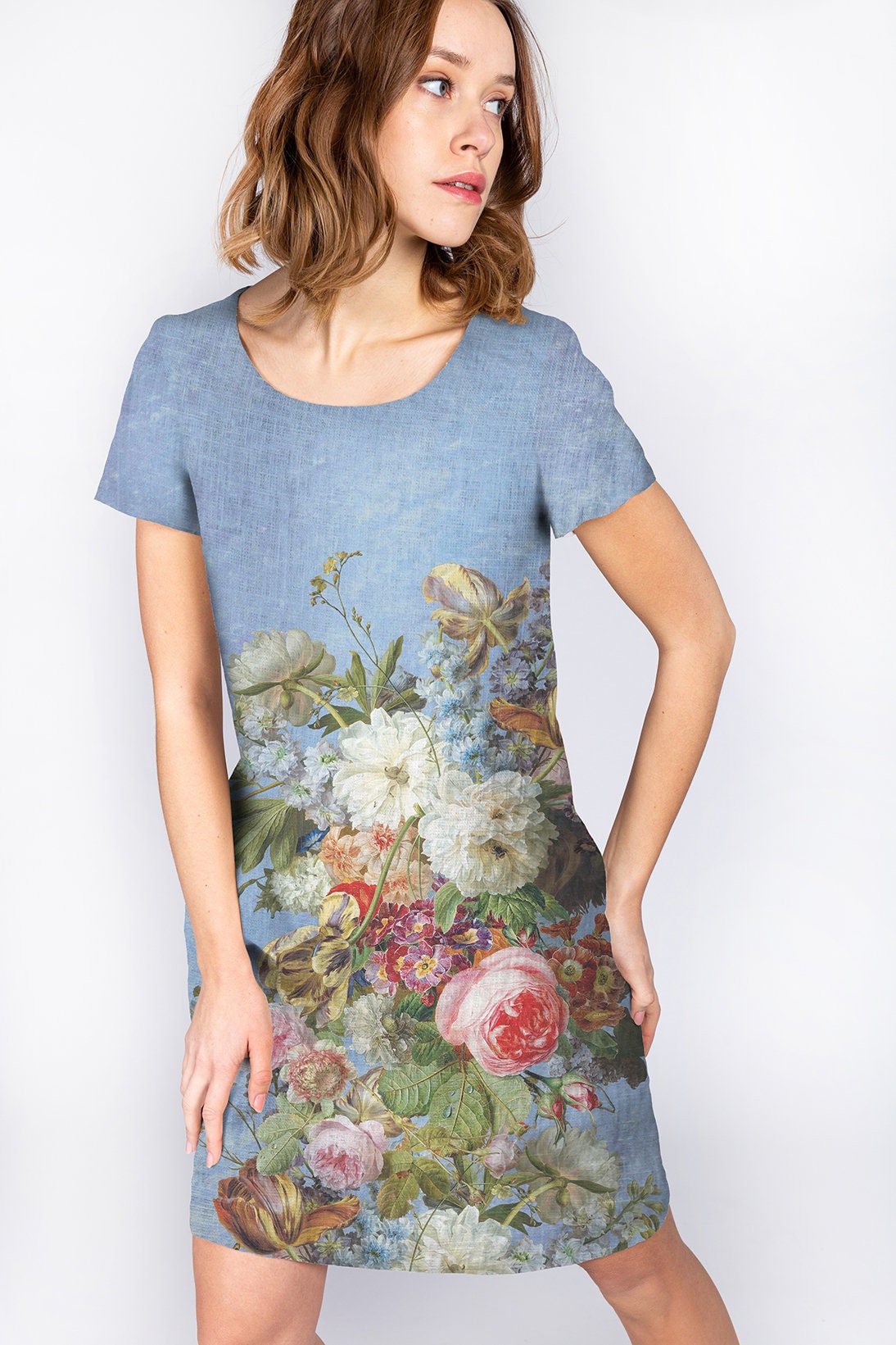 Linen dress, Gerard van Spaendonck, Still Life, Vintage Charm, Floral Print Dress
