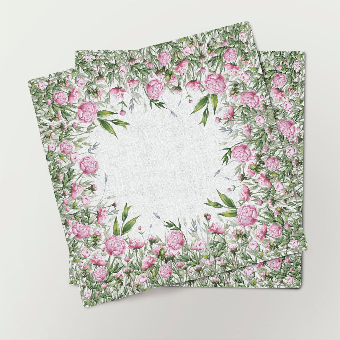 Dinner Napkins, peonies, 100% linen, linen napkins, 17x17in, napkins pattern, easter table, table decor