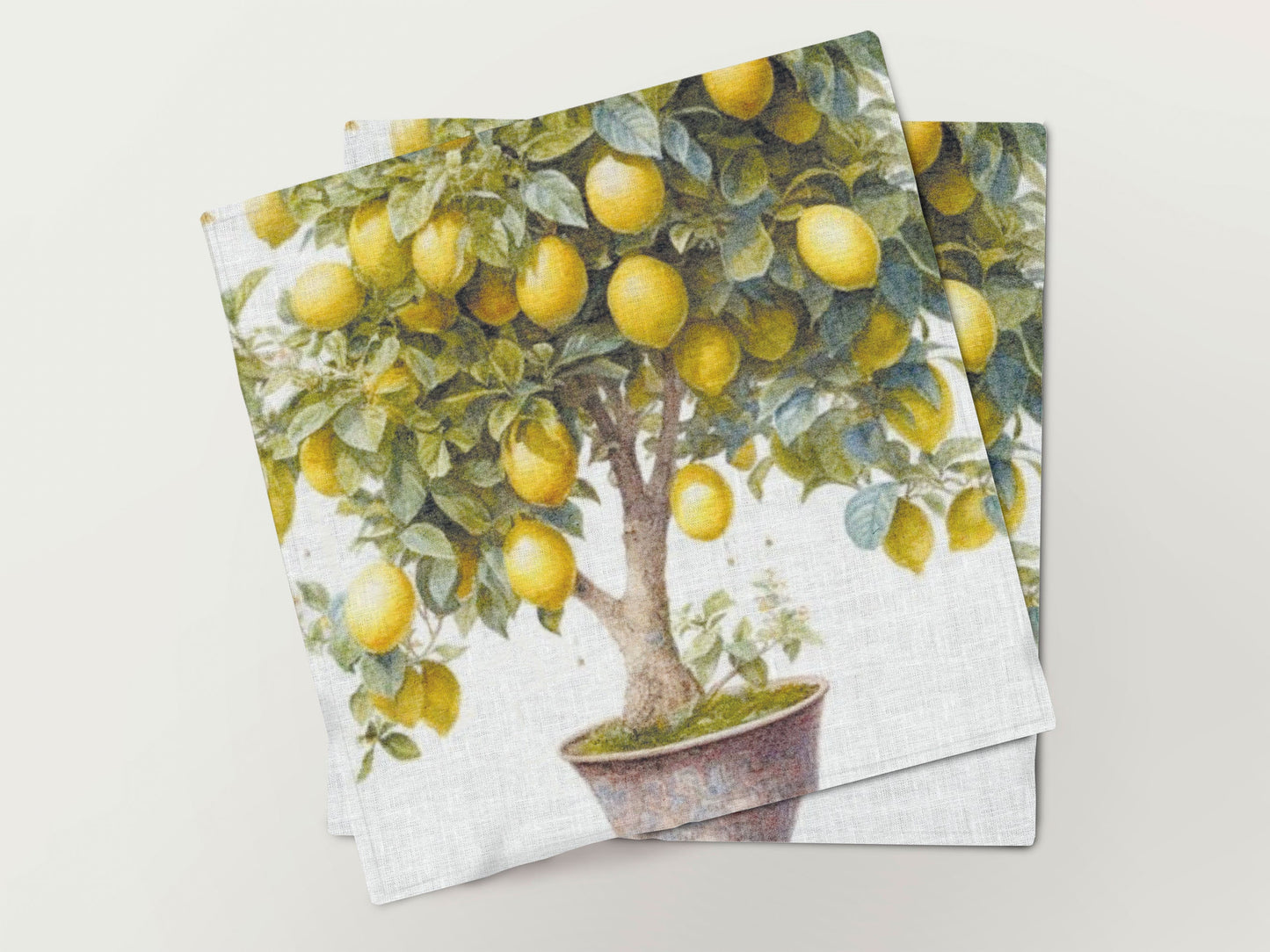 Napkins set, Lemon Tree in a Pot, linen napkins, 100% linen, floral print, vintage napkins