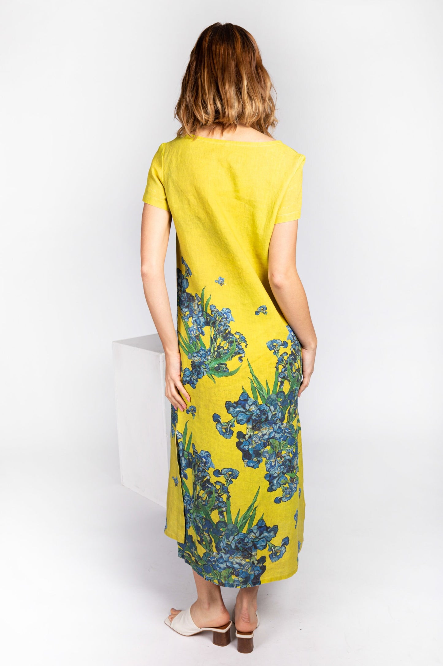 Linen dress, Van Gogh, Irises, mustard dress, linen midi dress, linen summer dress, linen clothing
