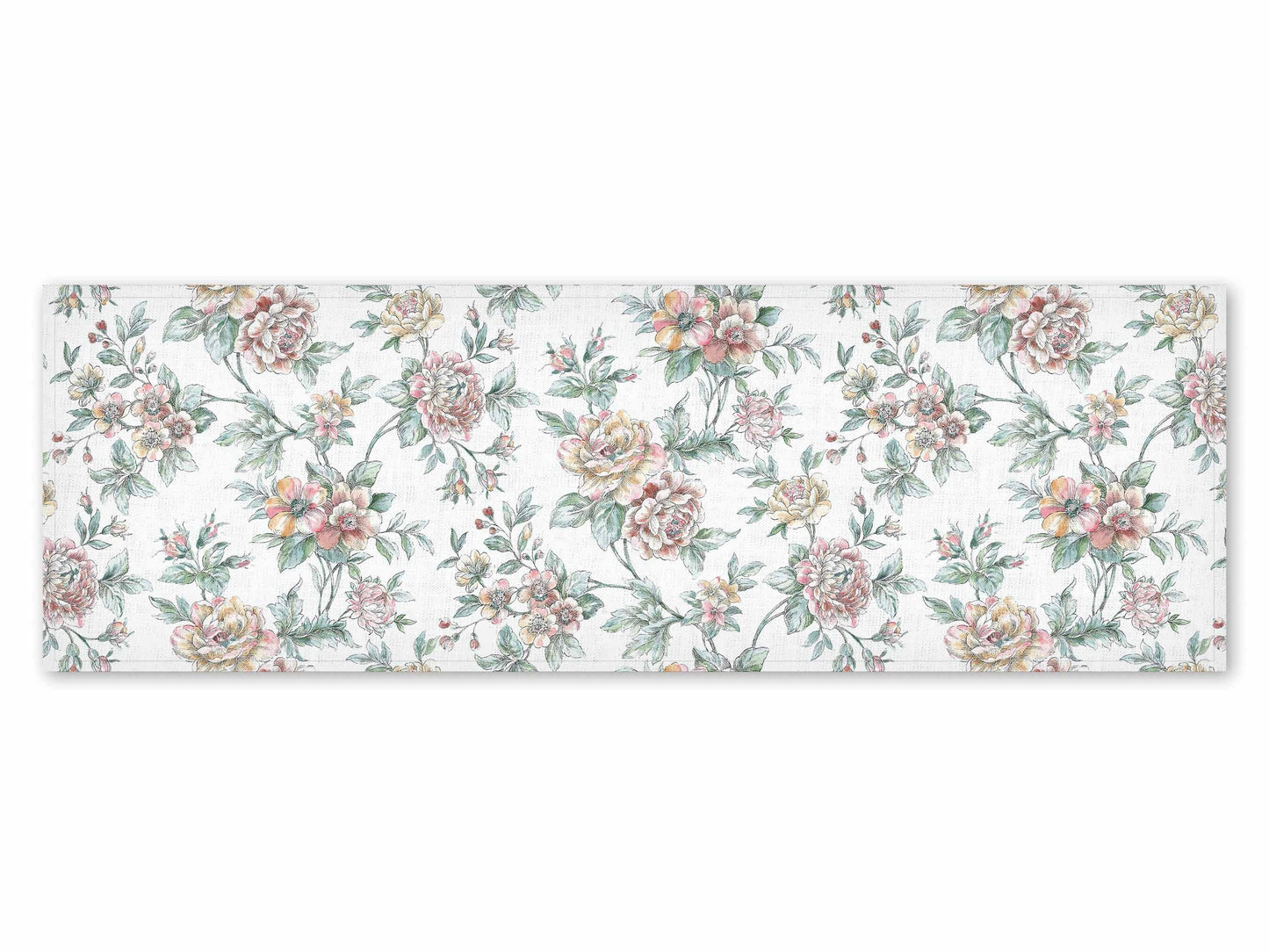 Table runner, Blooming Pepnies. Floral table top 100% linen, party decor linens, vintage wedding table top